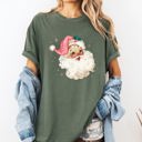 Large Moss Dark Green Retro Santa Pink Christmas Sparkles Vintage Winter Snow Xmas Festive Holiday Cheer Comfort Colors Tee
