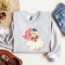 Small Ash Light Gray Retro Santa Pink Christmas Sparkles Vintage Winter Snow Xmas Retro Inspired Sweatshirt