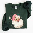 Large Forest Green Retro Santa Pink Christmas Sparkles Vintage Winter Snow Xmas Retro Inspired Sweatshirt