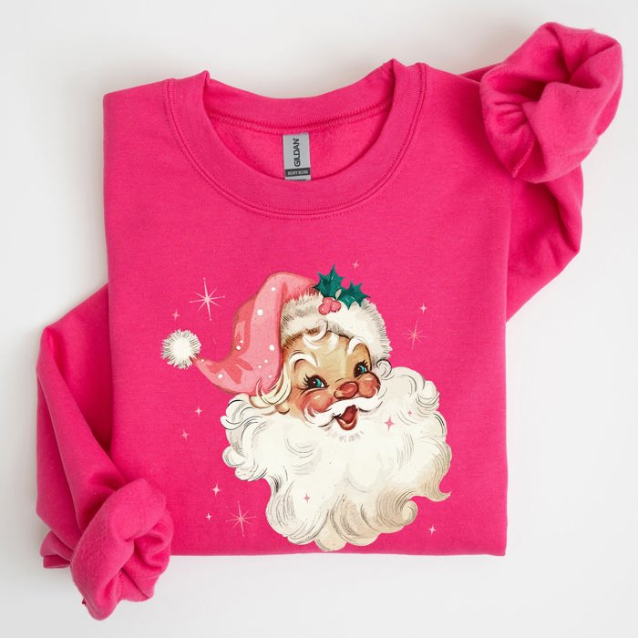 Retro Santa Pink Christmas Sparkles Vintage Winter Snow Xmas Retro Inspired Sweatshirt