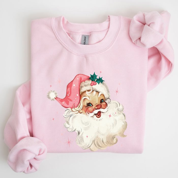Retro Santa Pink Christmas Sparkles Vintage Winter Snow Xmas Retro Inspired Sweatshirt