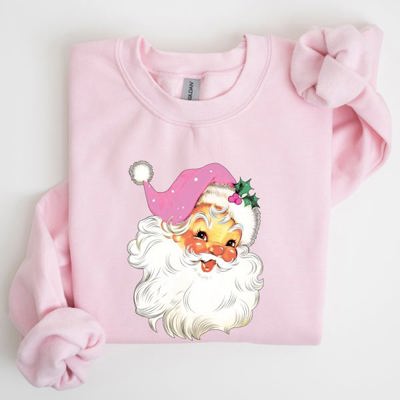 Retro Santa Pink Classic Twinkle Christmas Winter Xmas Holiday Festive Cheer Sweatshirt
