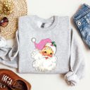 Large Ash Light Gray Retro Santa Pink Classic Twinkle Christmas Winter Xmas Holiday Festive Cheer Sweatshirt