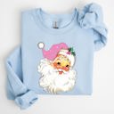 Medium Light Blue Retro Santa Pink Classic Twinkle Christmas Winter Xmas Holiday Festive Cheer Sweatshirt