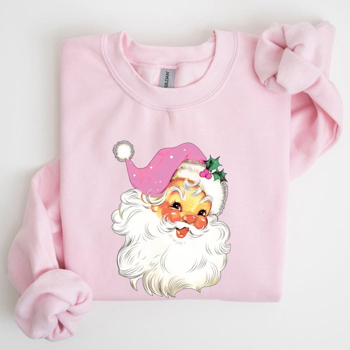 Retro Santa Pink Classic Twinkle Christmas Winter Xmas Holiday Festive Cheer Sweatshirt
