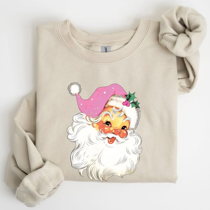 Retro Santa Pink Classic Twinkle Christmas Winter Xmas Holiday Festive Cheer Sweatshirt