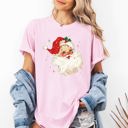 Large Blossom Light Pink Retro Santa Christmas Sparkles Vintage Winter Snow Xmas Festive Premium Graphic Tee