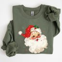 XXL Military Green Retro Santa Red Christmas Sparkles Vintage Winter Snow Xmas Seasonal Graphic Sweatshirt