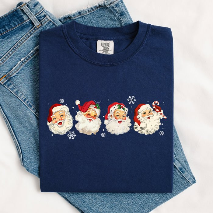 Retro Santas In A Row Christmas Winter Xmas Santas Holiday Parade Comfort Colors Tee