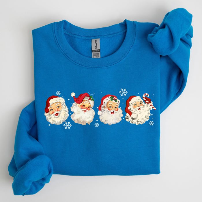 Retro Santas In A Row Christmas Winter Xmas Festive Parade Print Edition Sweatshirt