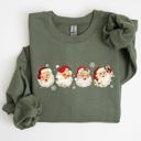 Medium Military Green Retro Santas In A Row Christmas Winter Xmas Festive Parade Print Edition Sweatshirt