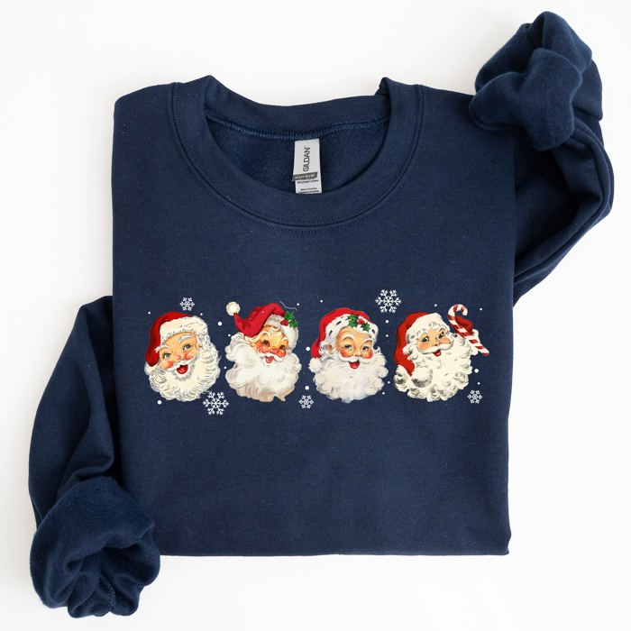 Retro Santas In A Row Christmas Winter Xmas Festive Parade Print Edition Sweatshirt