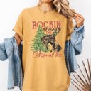 Large Mustard Rockin Around The Christmas Tree Cowboy Country Western Santa Xmas Comfort Colors Tee