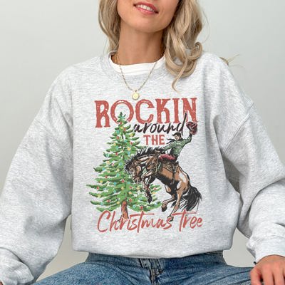 Rockin Around The Christmas Tree Cowboy Country Western Santa Xmas Holiday Celebration Sweatshirt
