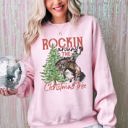 Small Light Pink Rockin Around The Christmas Tree Cowboy Country Western Santa Xmas Holiday Celebration Sweatshirt
