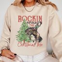Large Sand Rockin Around The Christmas Tree Cowboy Country Western Santa Xmas Holiday Celebration Sweatshirt