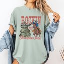 XXXL Bay Light Sage Rockin Around The Christmas Tree Cowboy Lasso Country Western Santa Xmas Comfort Colors Tee