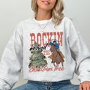 Large Ash Light Gray Rockin Around The Christmas Tree Cowboy Lasso Santa Western Xmas Graphic Sweatshirt