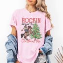 Small Blossom Light Pink Rockin Around The Christmas Tree Cowgirl Country Western Santa Xmas Comfort Colors Tee