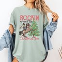 Medium Bay Light Sage Rockin Around The Christmas Tree Cowgirl Country Western Santa Xmas Comfort Colors Tee