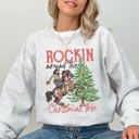 Medium Ash Light Gray Rockin' Around The Christmas Tree Cowgirl Country Western Santa Xmas Festive Sweatshirt