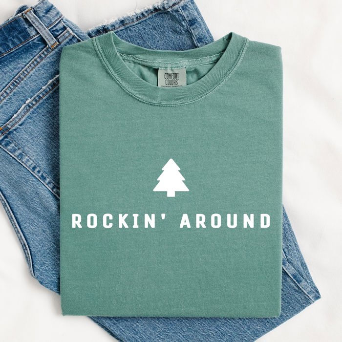 Rockin Around Minimalist Christmas Winter Santa Xmas Holiday Edition Classic Vintage Style Comfort Colors Tee