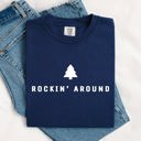 Large Navy Rockin Around Minimalist Christmas Winter Santa Xmas Holiday Edition Classic Vintage Style Comfort Colors Tee