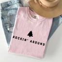 XL Blossom Light Pink Rockin Around Minimalist Christmas Winter Santa Xmas Holiday Edition Classic Vintage Style Comfort Colors Tee