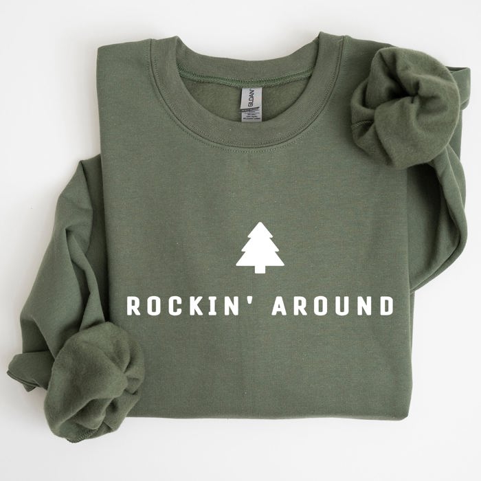 Rockin Around Minimalist Christmas Winter Santa Xmas Holiday Edition Cozy Sweatshirt