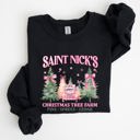 Large Black Saint Nick's Christmas Tree Farm Retro Winter Santa Snow Xmas Seasonal Sweatshirt