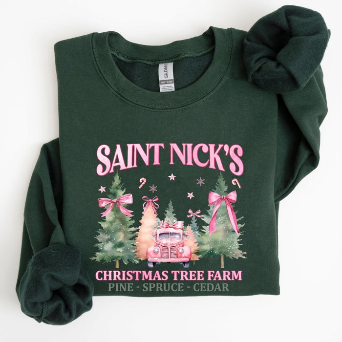 Saint Nick's Christmas Tree Farm Retro Winter Santa Snow Xmas Seasonal Sweatshirt