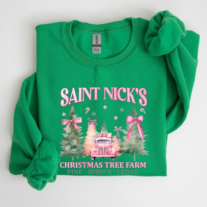 Saint Nick's Christmas Tree Farm Retro Winter Santa Snow Xmas Seasonal Sweatshirt
