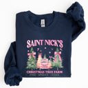 XXL Navy Saint Nick's Christmas Tree Farm Retro Winter Santa Snow Xmas Seasonal Sweatshirt