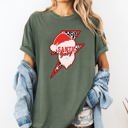 Small Moss Dark Green Santa Baby Lightning Bolt Christmas Retro Rock And Roll Vintage Holiday Vibe Comfort Colors Tee