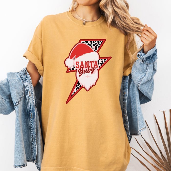 Santa Baby Lightning Bolt Christmas Retro Rock And Roll Vintage Holiday Vibe Comfort Colors Tee
