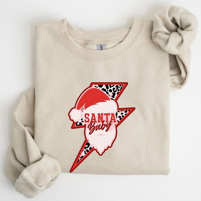 Santa Baby Lightning Bolt Christmas Retro Rock And Roll Spirit Vintage Sweatshirt