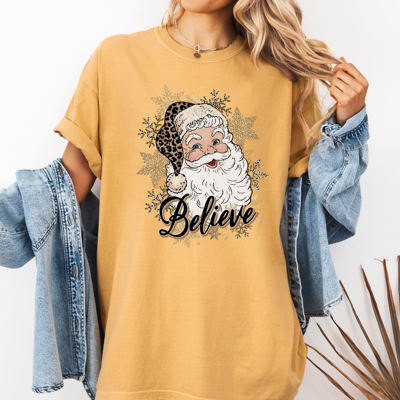 Santa Believe Retro Snowflakes Christmas Winter Holiday Vintage Graphic Comfort Colors Tee