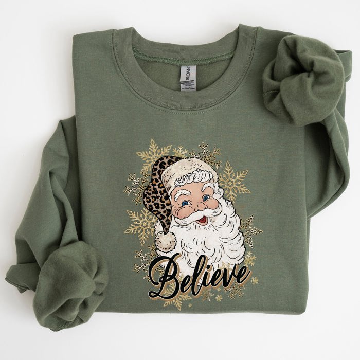 Santa Believe Retro Snowflakes Christmas Winter Snow Xmas Holiday Edition Sweatshirt