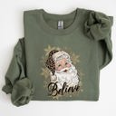 Small Military Green Santa Believe Retro Snowflakes Christmas Winter Snow Xmas Holiday Edition Sweatshirt
