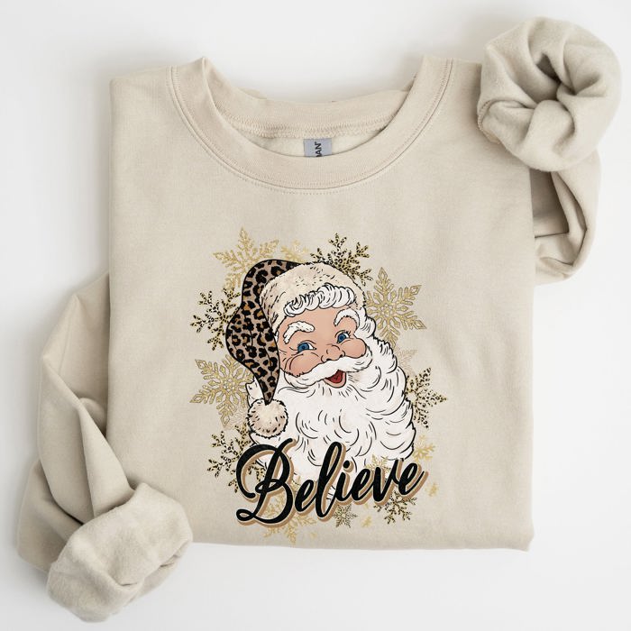 Santa Believe Retro Snowflakes Christmas Winter Snow Xmas Holiday Edition Sweatshirt