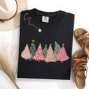 Small Black Sketched Christmas Trees Christmas Heart Vibrant Winter Snow Xmas Comfort Colors Tee