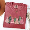 Large Crimson Red Sketched Christmas Trees Christmas Heart Vibrant Winter Snow Xmas Comfort Colors Tee