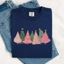 Medium Navy Sketched Christmas Trees Christmas Heart Vibrant Winter Snow Xmas Comfort Colors Tee
