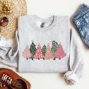 Large Ash Light Gray Sketched Christmas Trees And Christmas Heart Festive Winter Scene With Joyful Holiday Glow Sweatshirt