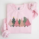 XXXL Light Pink Sketched Christmas Trees And Christmas Heart Festive Winter Scene With Joyful Holiday Glow Sweatshirt