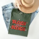 Large Moss Dark Green Sleigh Girl Sleigh Christmas Holly Retro Santa Xmas Seasonal Graphic Ornament Comfort Colors Tee