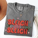 Medium Pepper Dark Gray Sleigh Girl Sleigh Christmas Holly Retro Santa Xmas Seasonal Graphic Ornament Comfort Colors Tee