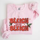 Medium Light Pink Sleigh Girl Sleigh Christmas Holly Retro Santa Xmas Festive Holiday Vintage Sweatshirt