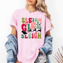 Large Blossom Light Pink Sleigh Girl Sleigh Santa Christmas Reindeer Winter Xmas Holiday Comfort Colors Tee