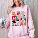 Small Light Pink Sleigh Girl Sleigh Santa Christmas Reindeer Winter Xmas Cozy Fleece Holiday Print Sweatshirt
